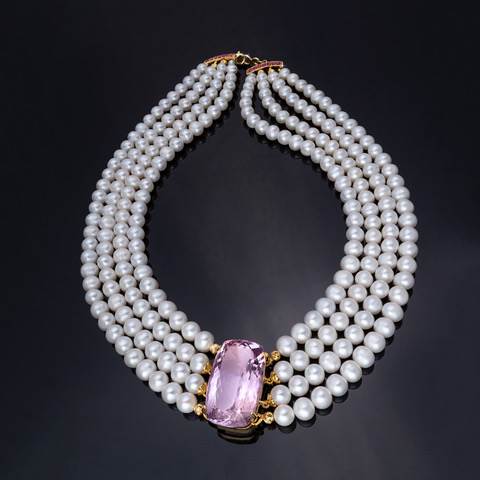 PINK AMETHYST, RUBY & FRESHWATER PEARL NECKLACE