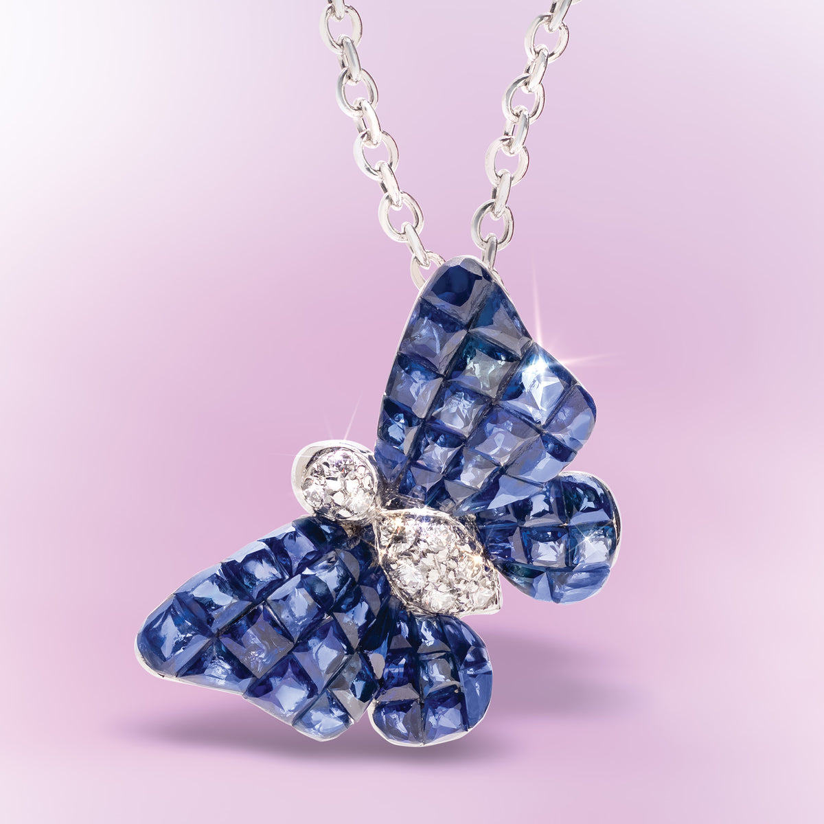 18KWG Invisible Set Sapphire Butterfly Necklace 4ctw