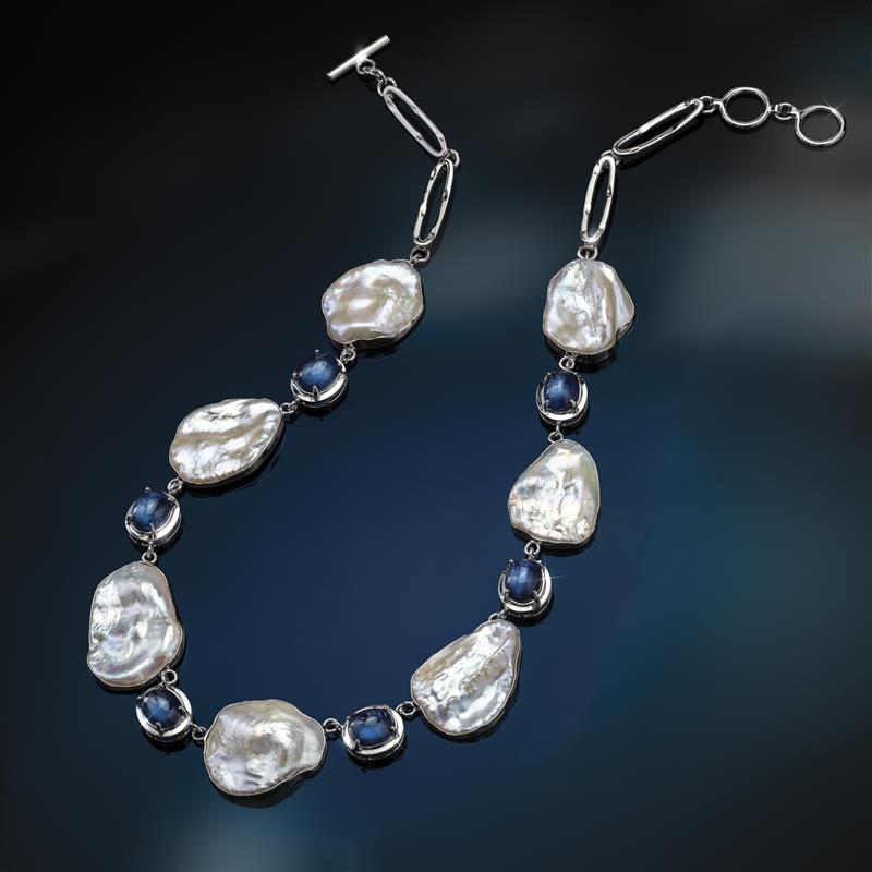 Sterling Silver Kyanite & Freshwater Pearl Necklace