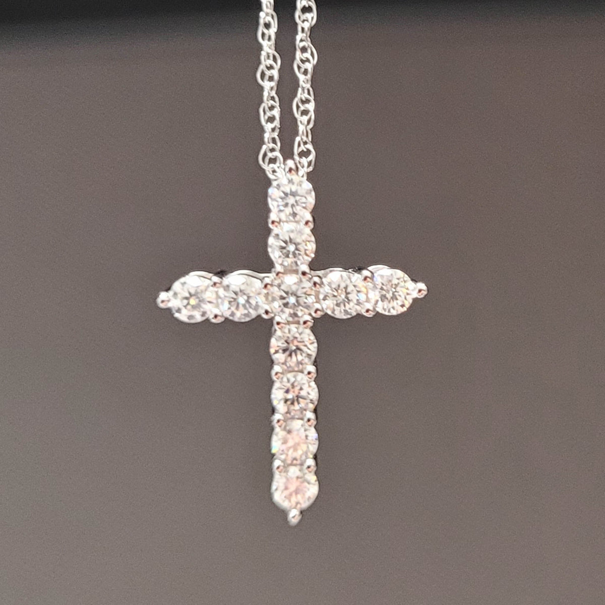 14KWG Moissanite Cross Necklace 5/8ctw