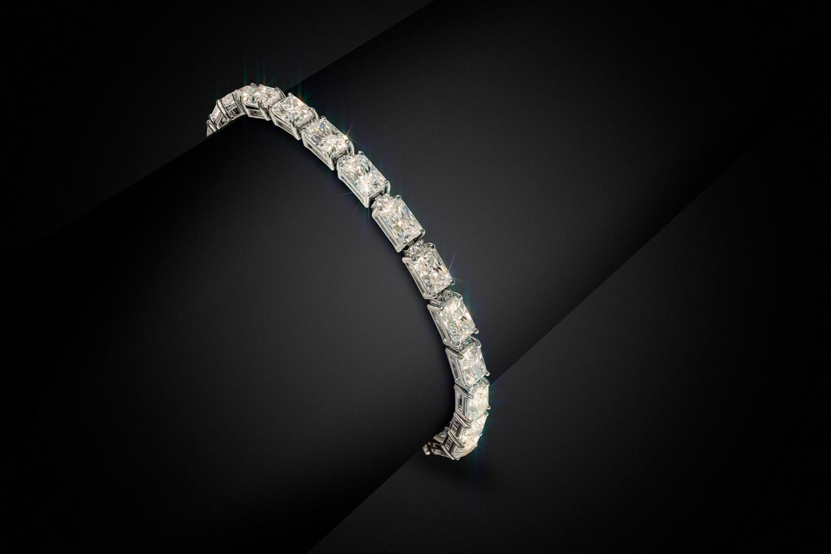 Sterling Rectangular & Round Moissanite Bracelet 10-5/8ctw
