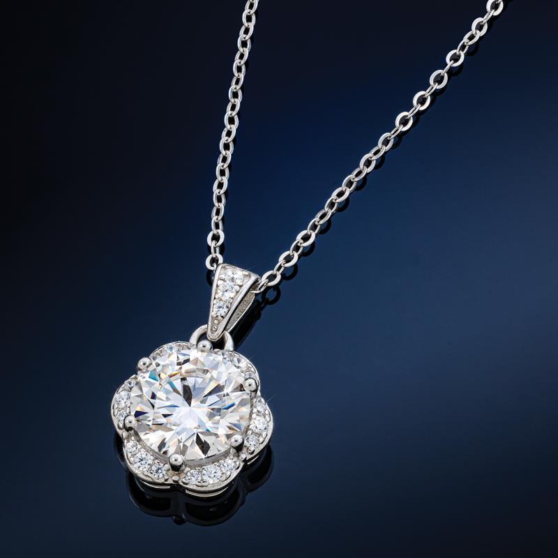 14KWG Round Moissanite Sparkle Necklace 3ctw