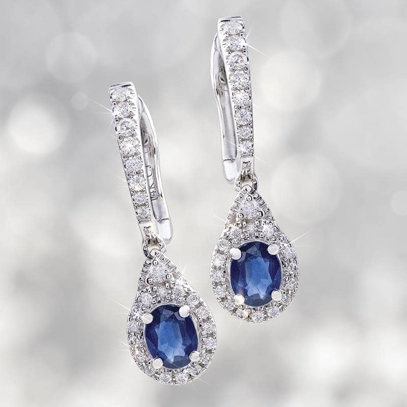 14KWG Oval Blue Sapphire & Diamond Earrings 1-9/10ctw