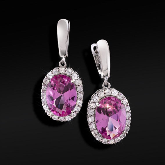 Sterling Silver Pink Sapphire & DA Earrings 13-1/5ctw