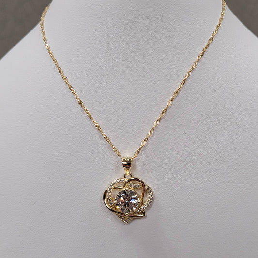 14KYGP Two Hearts Moissanite Necklace, Earrings, Ring Set