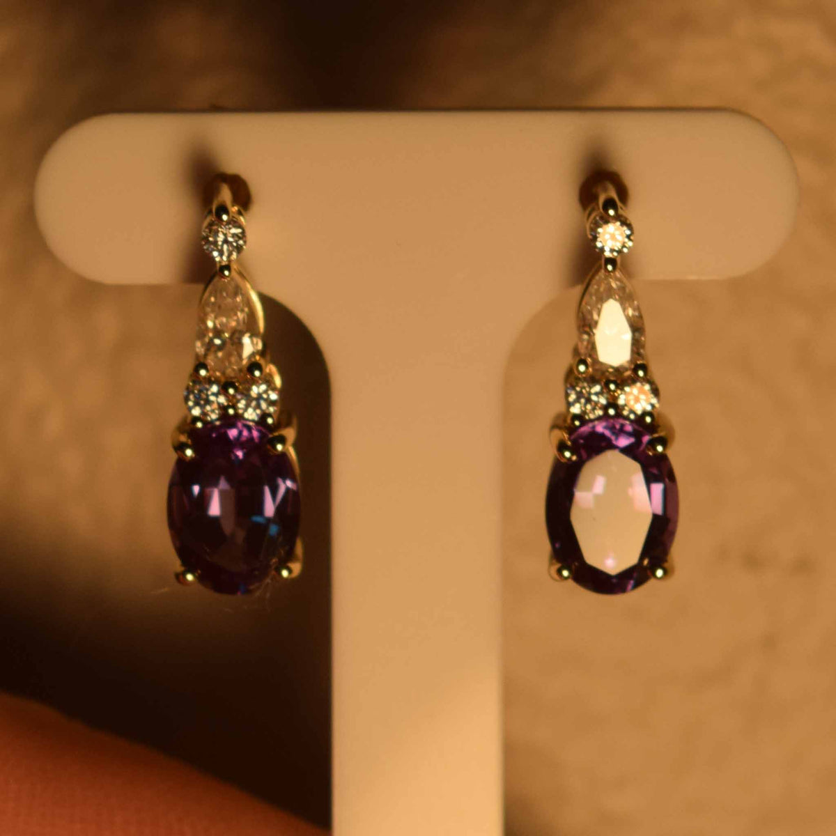 14KYG Lab Alexandrite & Moissanite Earrings 3-5/8ctw