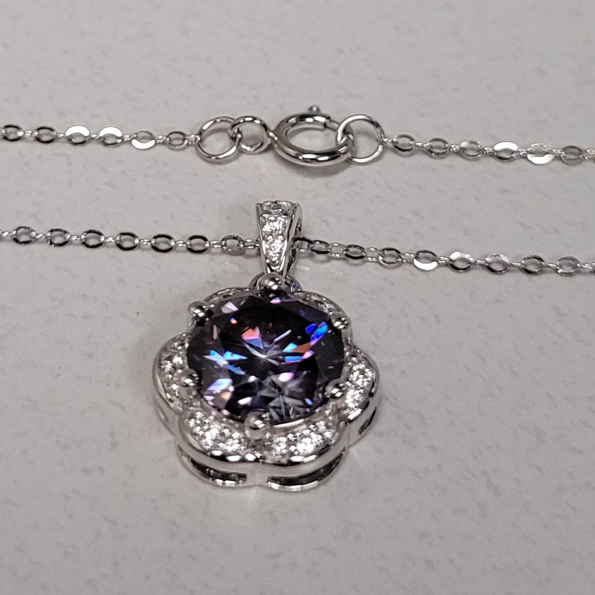 14KWG Purple Moissanite Necklace 3-3/4ctw