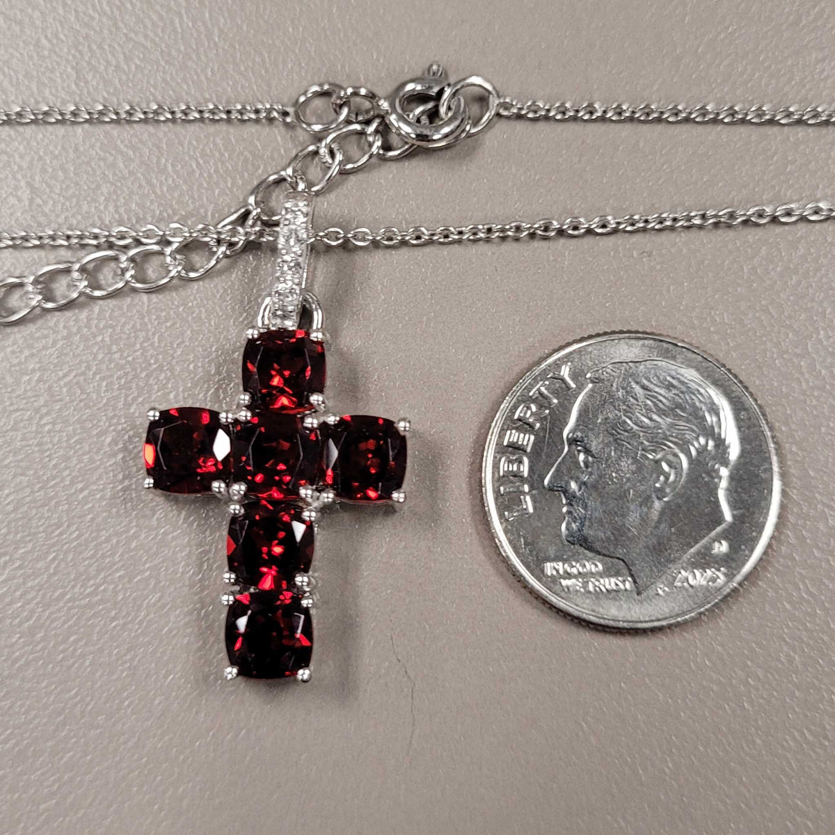Sterling Silver Red Garnet & Topaz Cross Necklace 4-5/8ctw