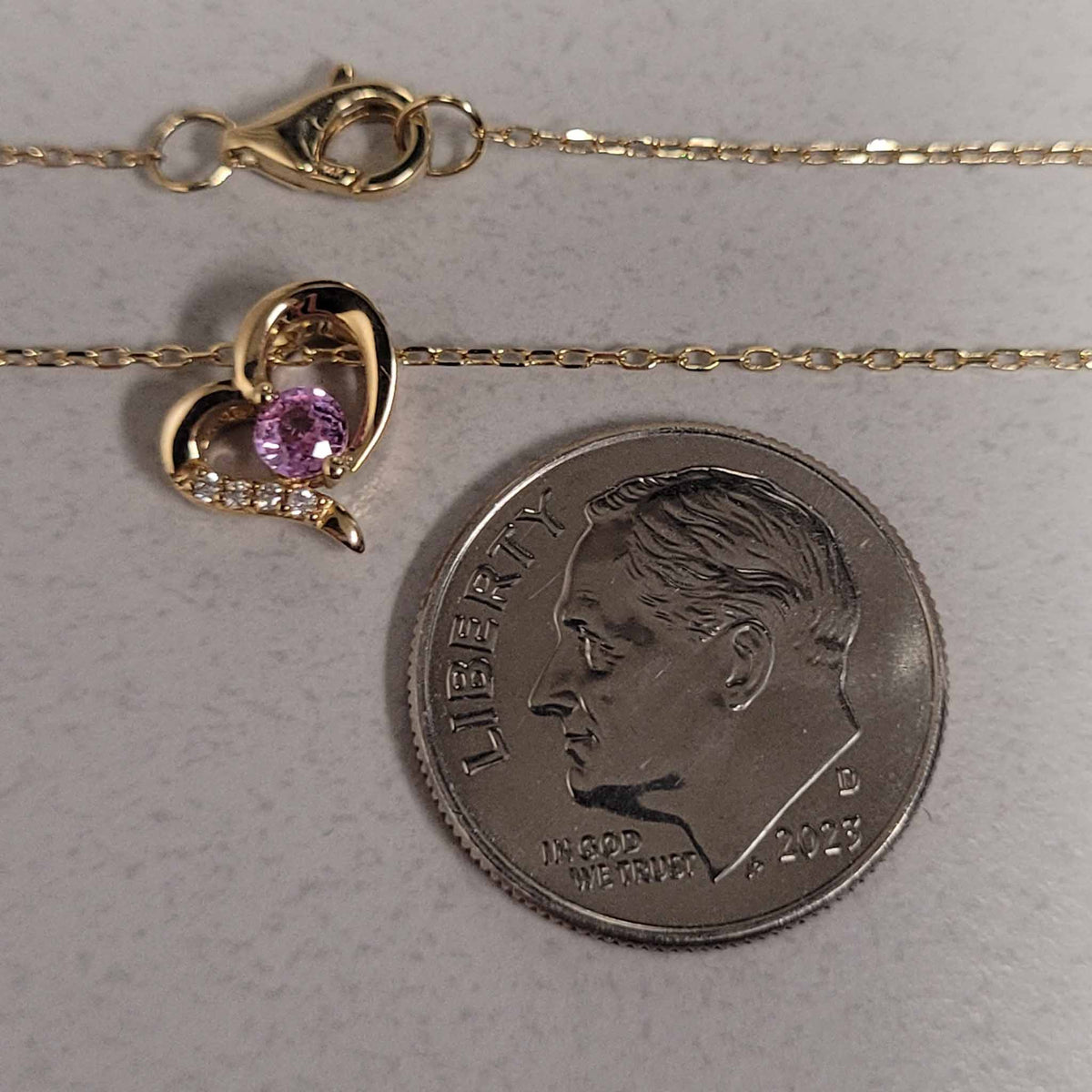 14KYG Pink Sapphire Heart Necklace 1/5ctw