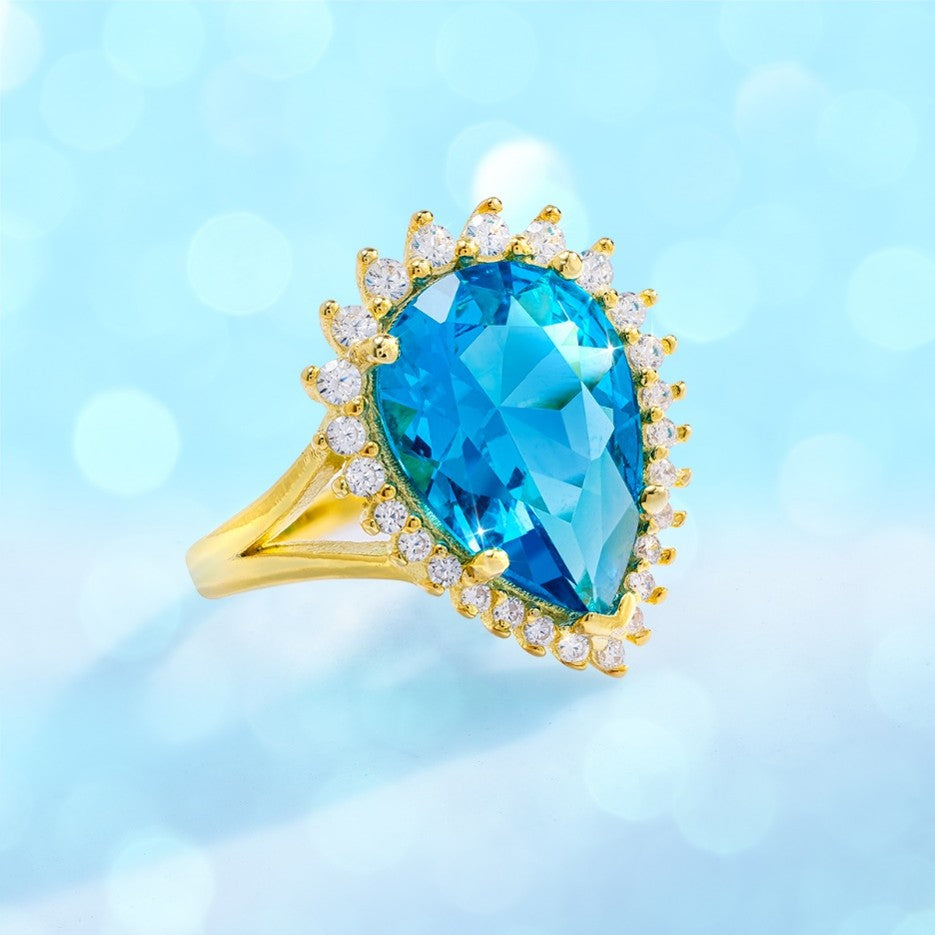 14KYGP Azure Helenite & Diamondaura Necklace, Earrings, & Ring
