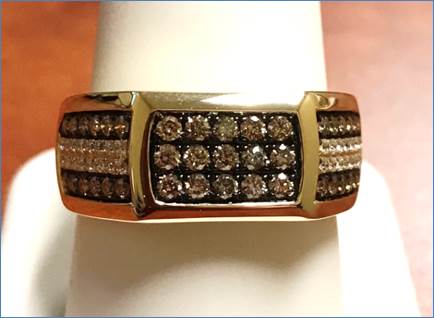 14K Yellow Gold Cognac and White Diamond Mens Ring 7/8ctw