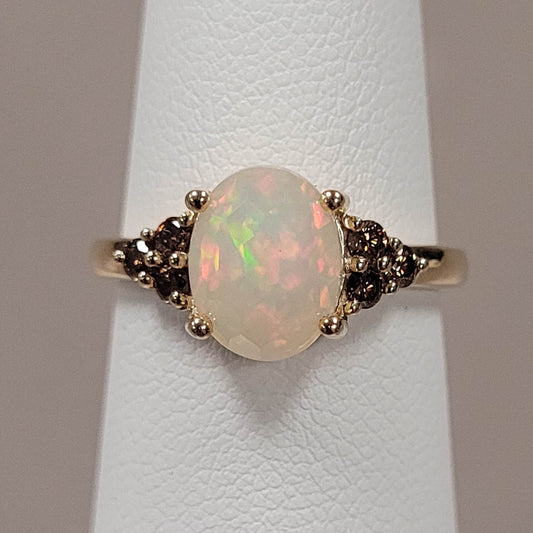 10KYG Honeycomb Opal & Champagne Diamond Ring