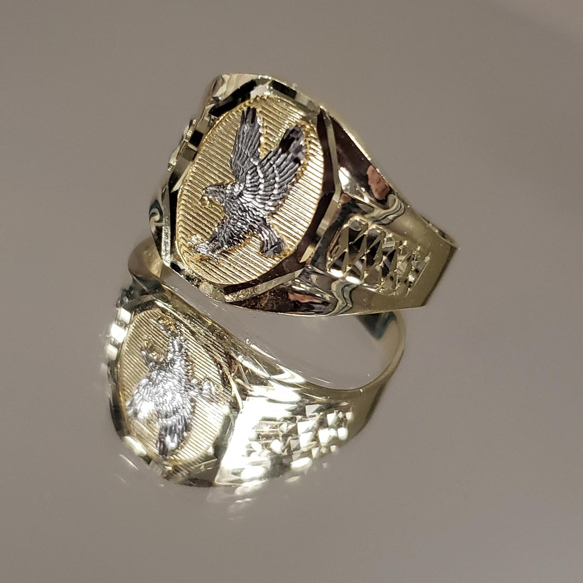 10KYG W/Rhodium Men's Eagle Ring