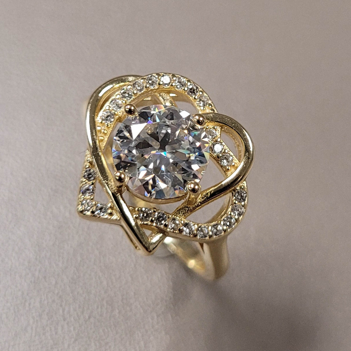 14KYGP Two Hearts Moissanite Necklace, Earrings, Ring Set
