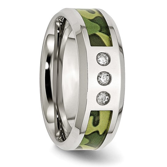 Stainless Steel Mens Camouflage Dia RG 1/10ctw