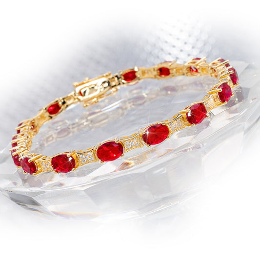 GOLD PLATED DIAMONDAURA & RED HELENITE BRACELET