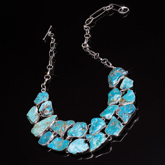 Sterling Turquoise Asymetrical Turquoise Freeform Necklace