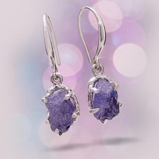 Sterling Rough Tanzanite Fish Hook Earrings 10ctw