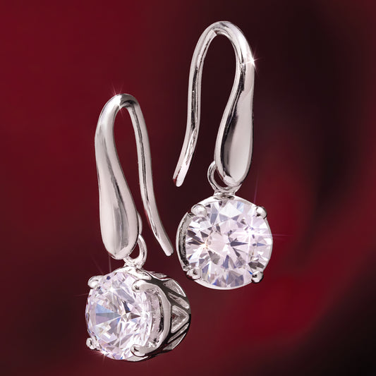 14KWG Round Moissanite Dangle Earrings, 2-1/5ctw
