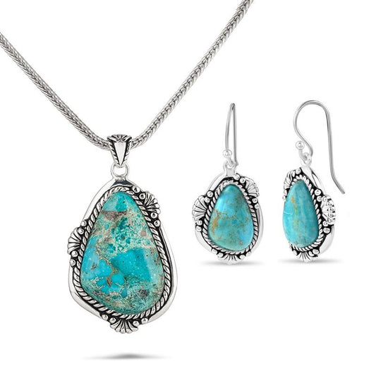 Sedona Turquoise Necklace, and Earrings in Sterling Silver