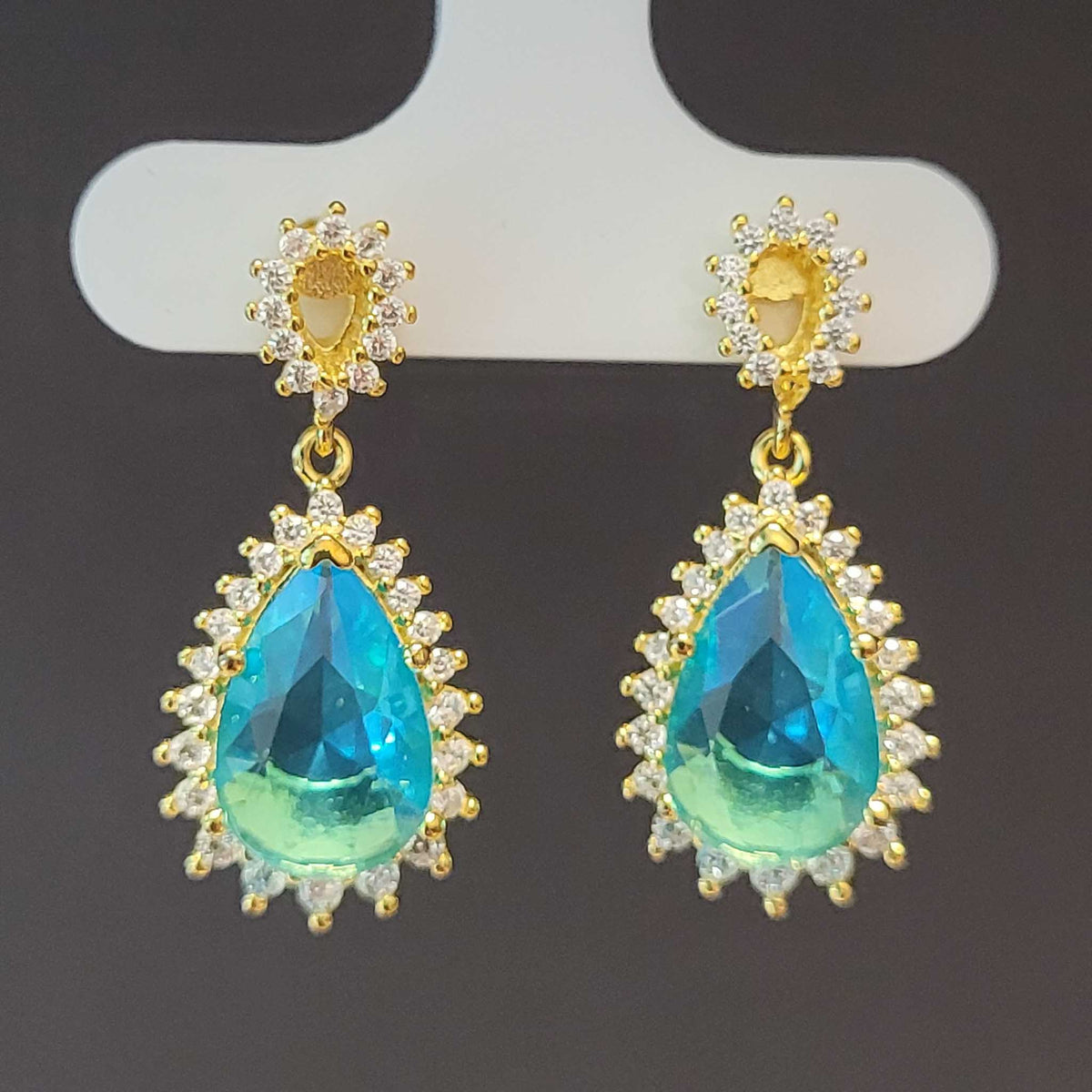 14KYGP Azure Helenite & Diamondaura Necklace, Earrings, & Ring