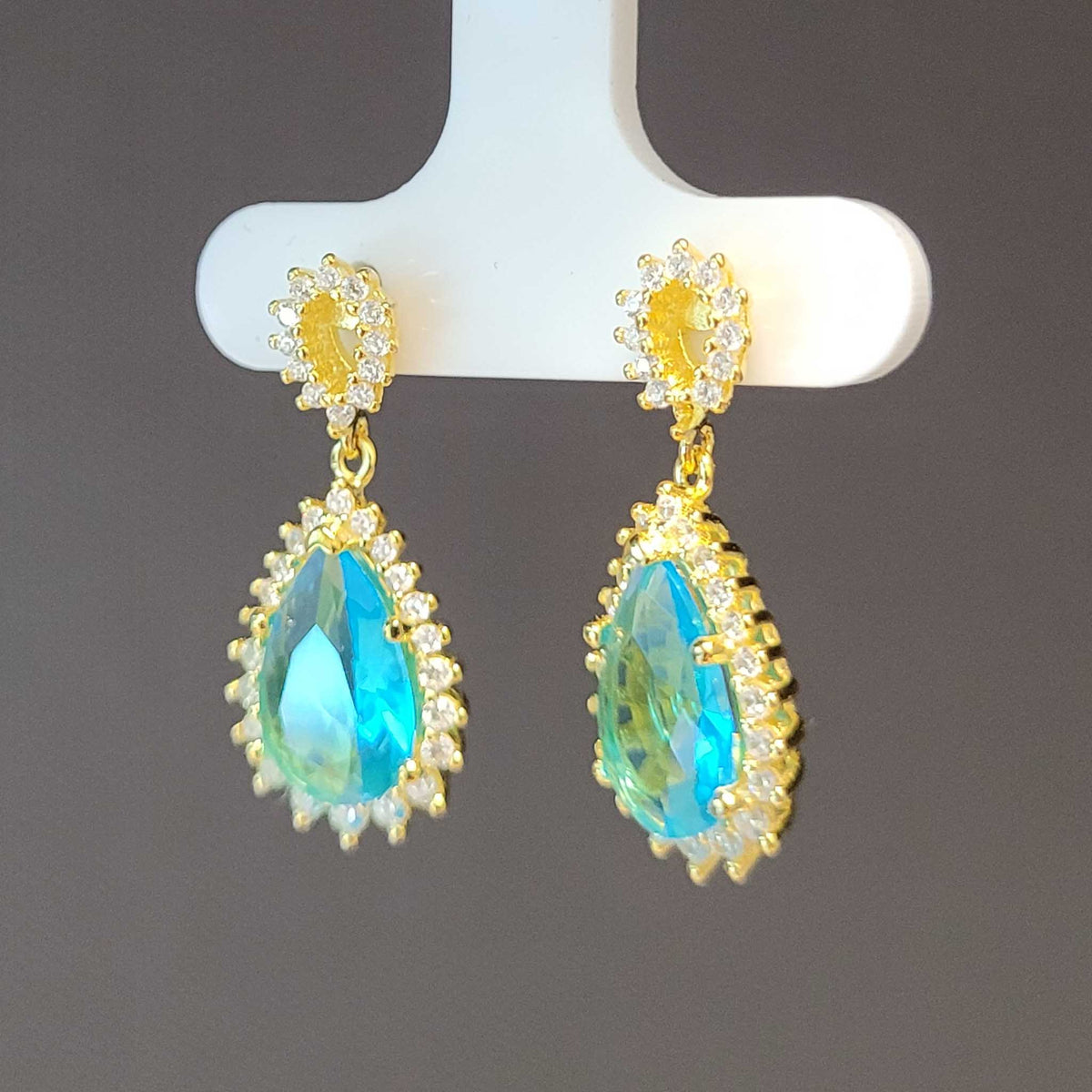 14KYGP Azure Helenite & Diamondaura Necklace, Earrings, & Ring