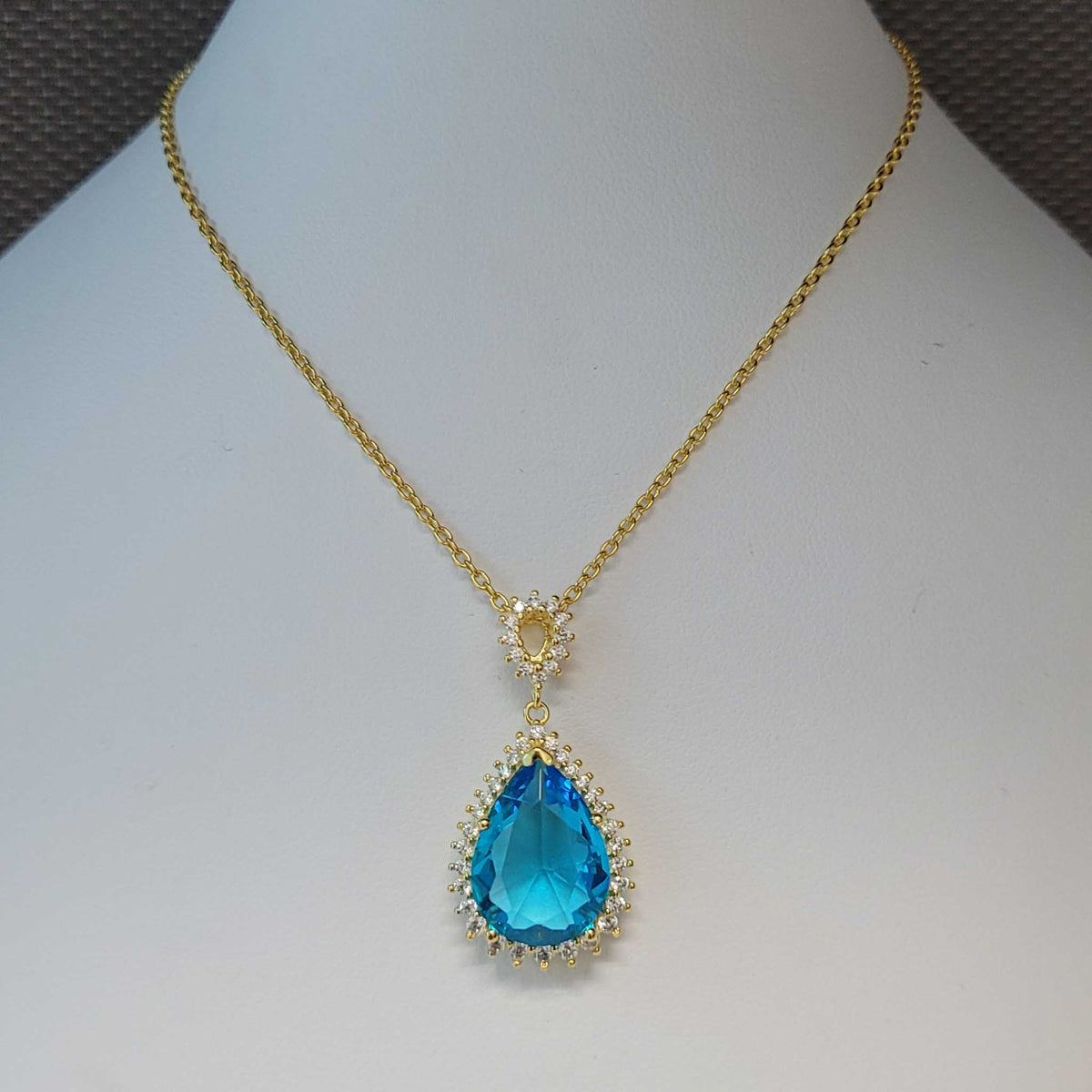 14KYGP Azure Helenite & Diamondaura Necklace, Earrings, & Ring