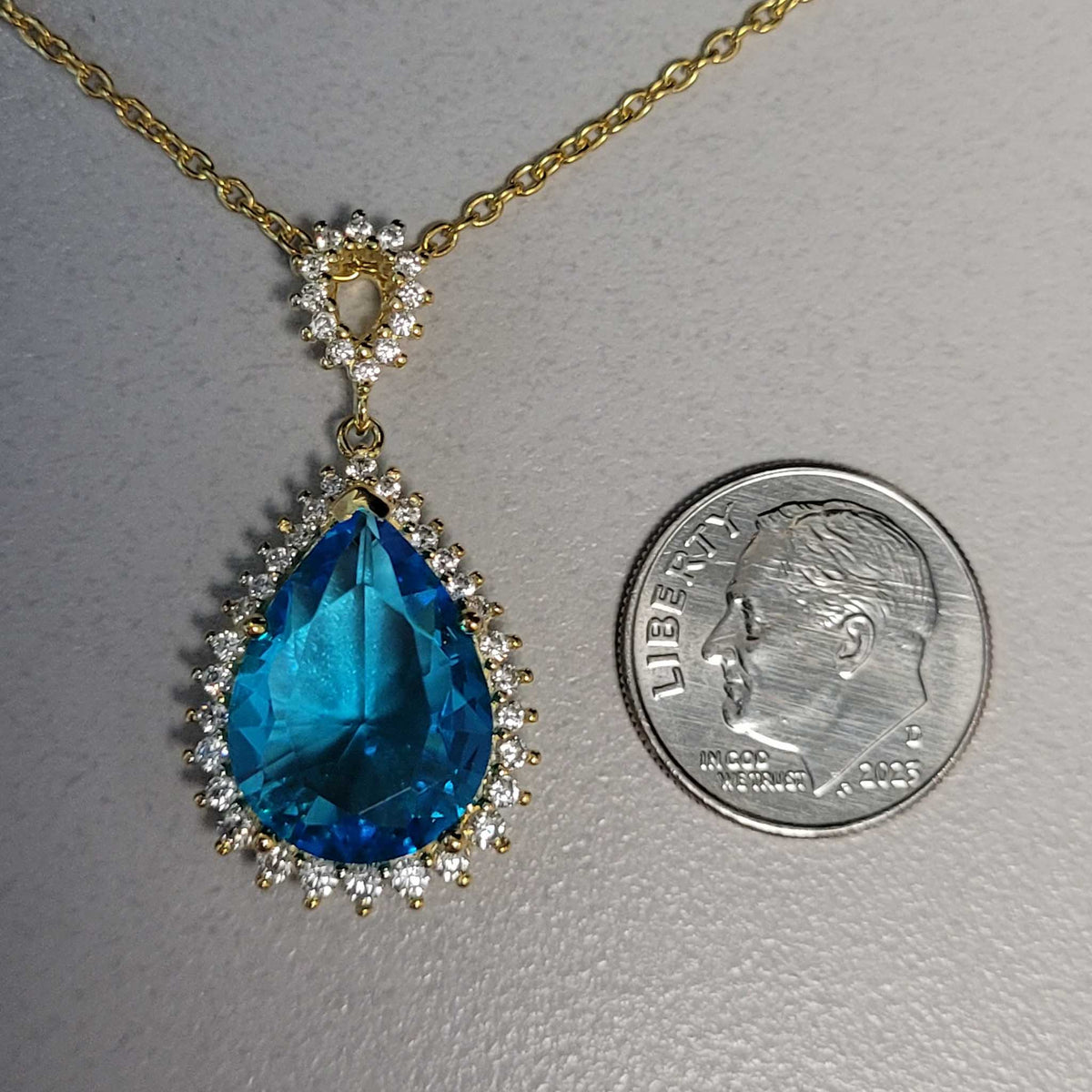 14KYGP Azure Helenite & Diamondaura Necklace, Earrings, & Ring