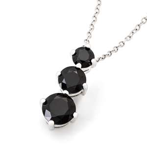 14KWG 3 Stone Black Diamond Necklace 2ctw
