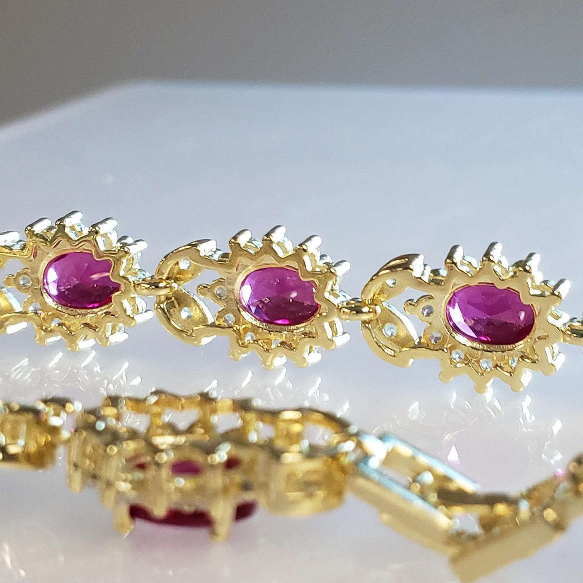 14KYGP Lab Ruby & Diamondaura Bracelet 13-3/8ctw