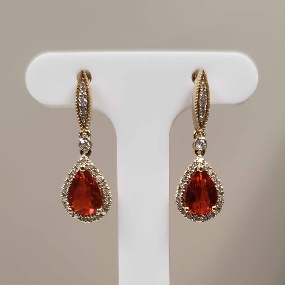 14KYG Fire Opal Earrings 1ctw