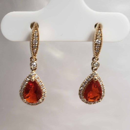 14KYG Fire Opal Earrings 1ctw