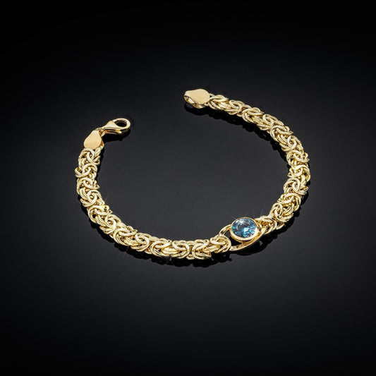 14KYG Italian Blue Topaz Byzantine Bracelet 2ctw