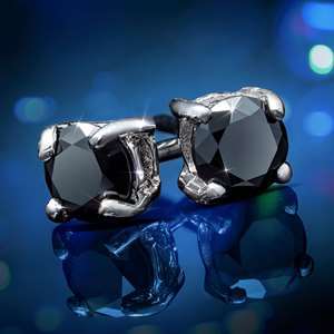 Sterling Silver Black Diamond Stud Earrings, 1ctw