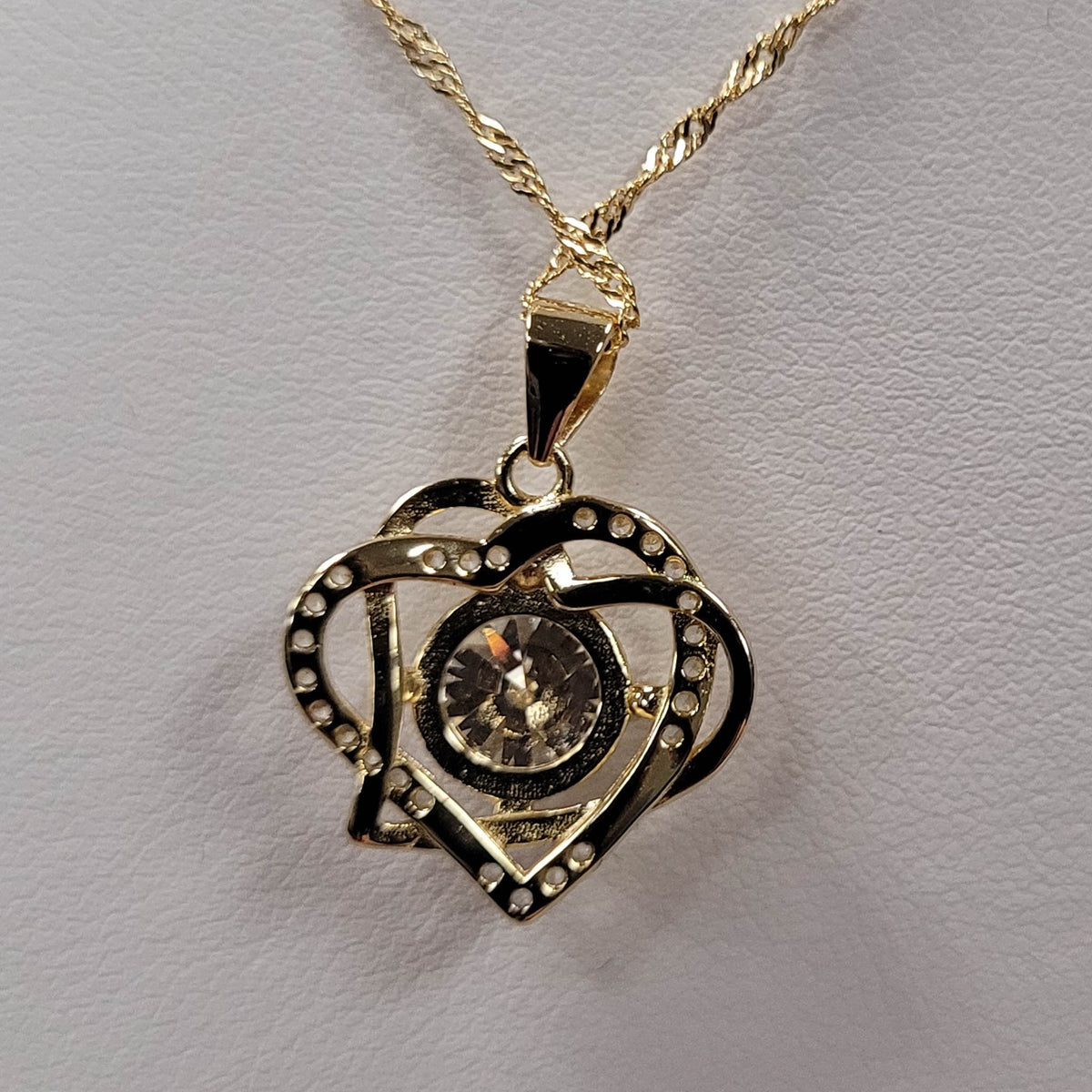 14KYGP Two Hearts Moissanite Necklace 2-1/8ctw