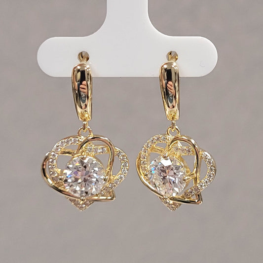 14KYGP Two Hearts Moissanite Earrings 4-1/4ctw