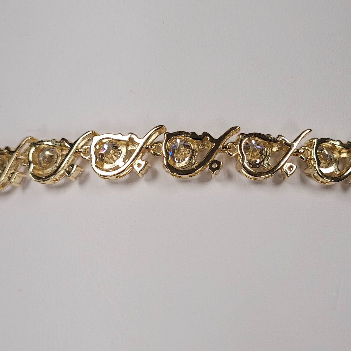 14KYGP Two Hearts Moissanite Bracelet 13-3/8ctw