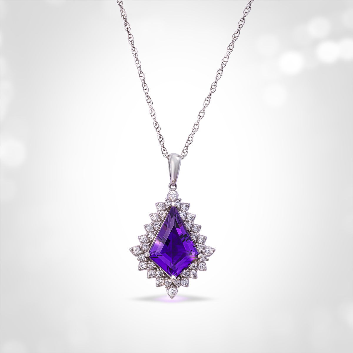 SS Amethyst & White Zircon Ring, Neck & Ear Set