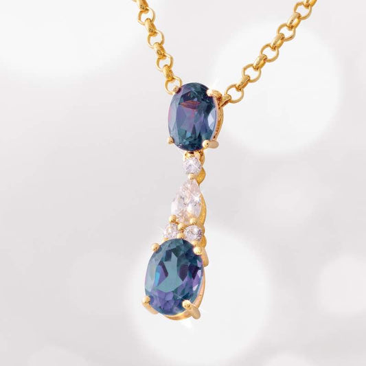 14KYG Lab Alexandrite & Moissanite Necklace 2-1/3ctw