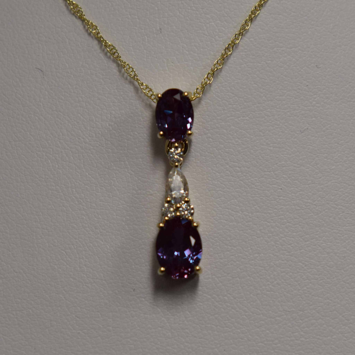 14KYG Lab Alexandrite & Moissanite Necklace 2-1/3ctw