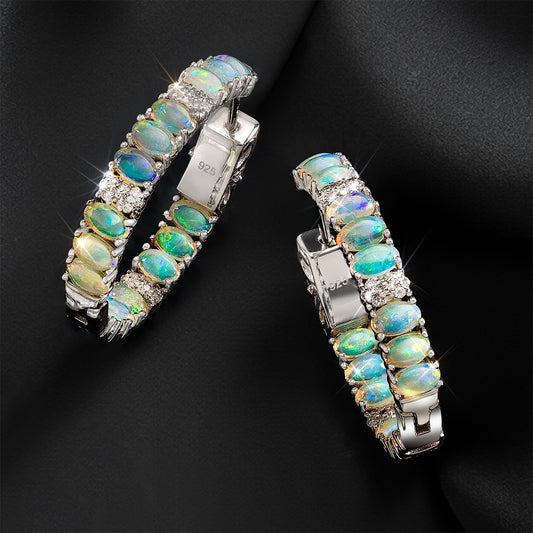 Sterling Silver Opal Hoop Earrings 5-1/3 ctw