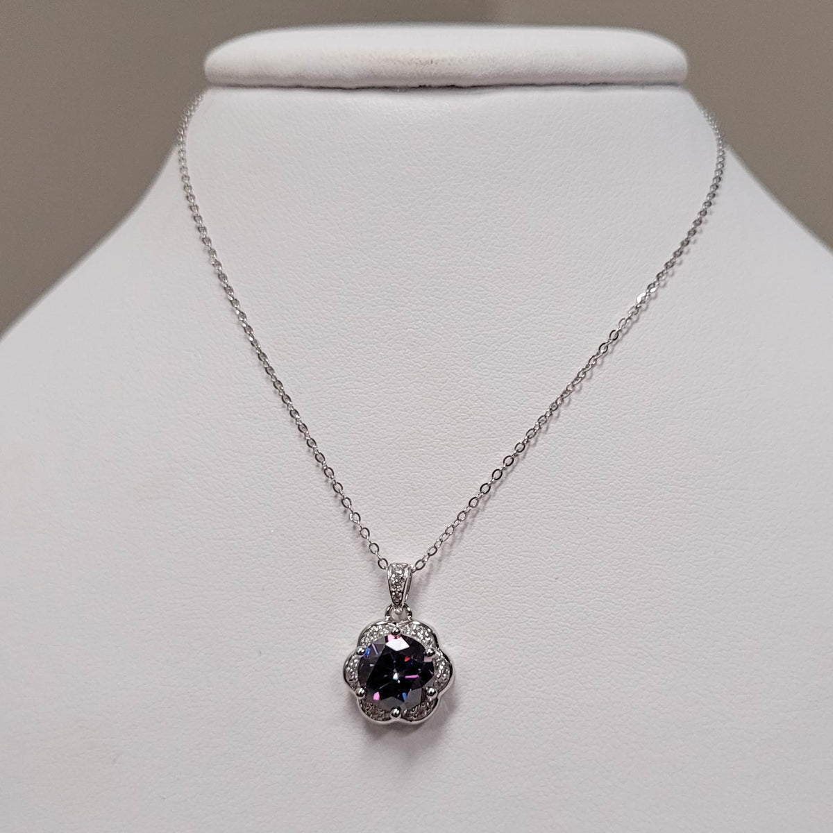 14KWG Purple Moissanite Necklace 3-3/4ctw