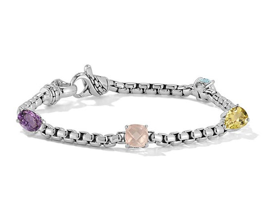 Sterling Topaz, Amethyst & Quartz Bracelet 5-9/10ctw