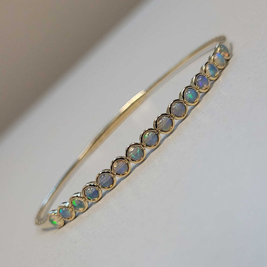 14KYG Round Opal Flex Bangle 1ctw