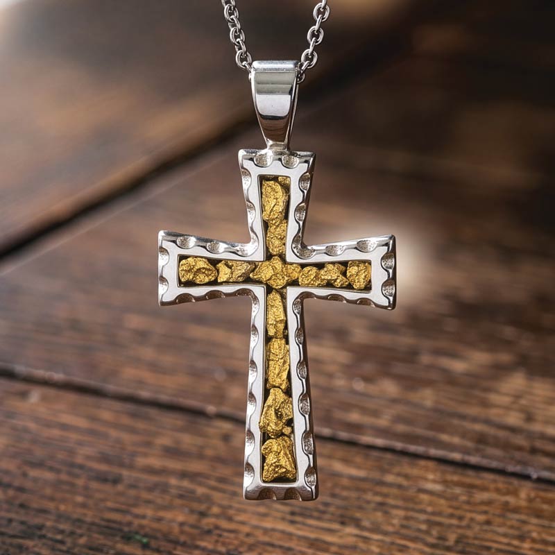 Sterling Silver Yukon Gold Nugget Cross Necklace