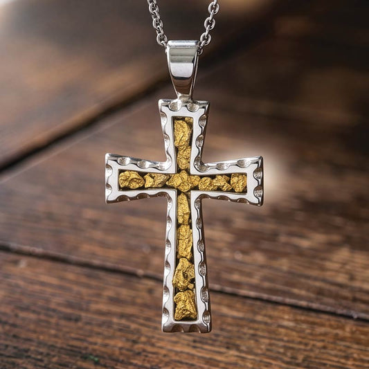 Sterling Silver Yukon Gold Nugget Cross Necklace