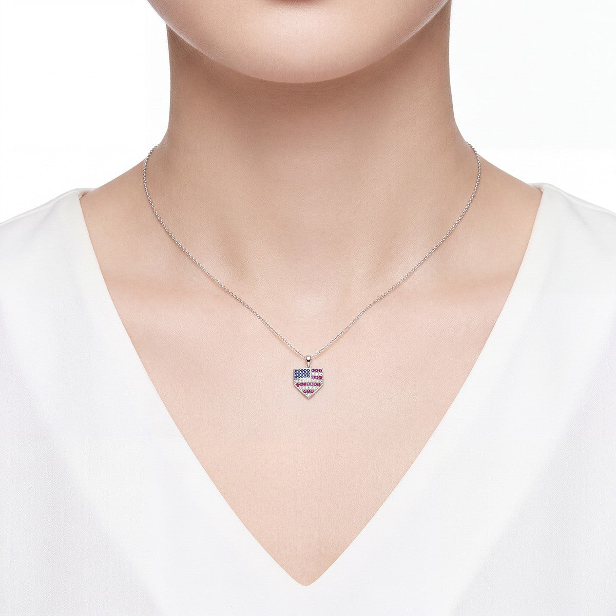 SS Lab Ruby, Sapphire & Diamond Necklace 7/8ctw