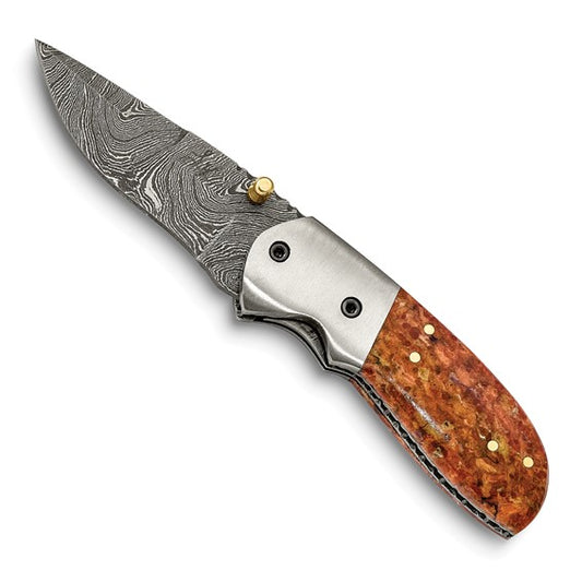 Red Coral Damascus Folding Knife