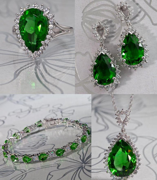 STERLING PEAR HELENITE & DIAMONDAURA SET