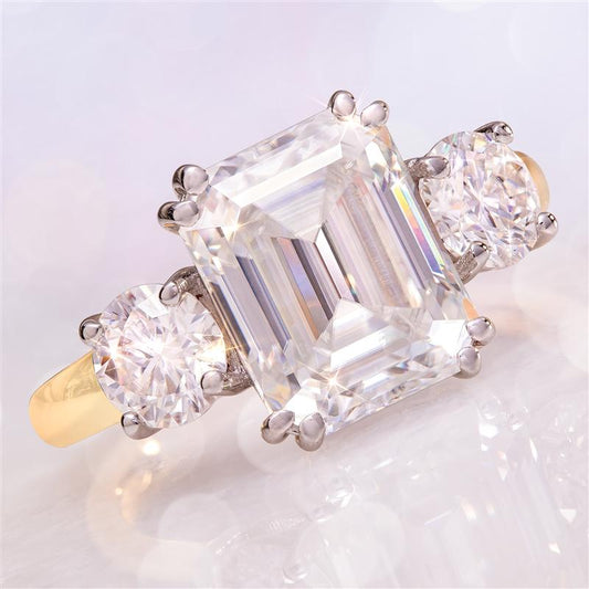 14K YG Emerald Cut Moissanite Ring 4ctw
